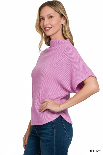 Sarah Express Women's Mock Neck Sweater with Side Shirred Detail