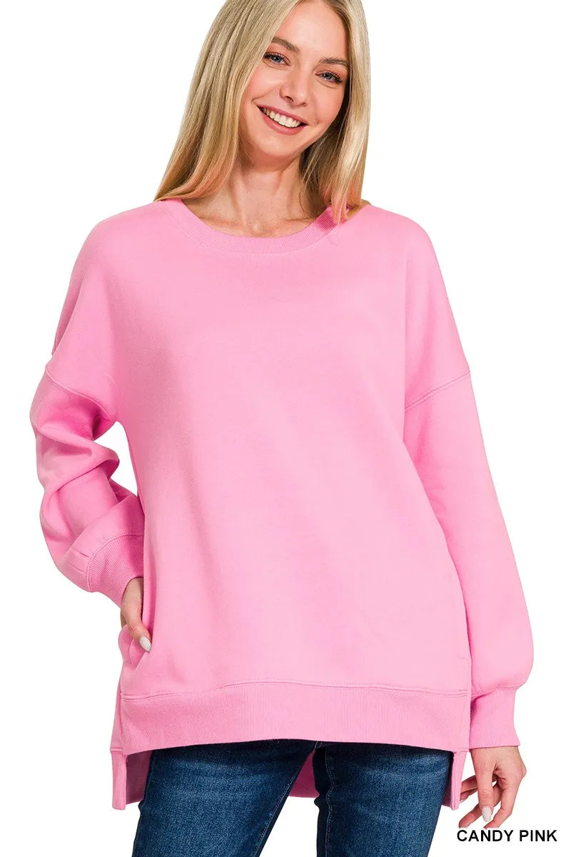 Sarah Express Women's Fleece Hi-Low Boyfriend Sweatshirt with Pockets - Oversized Casual Pullover CANDY PINK