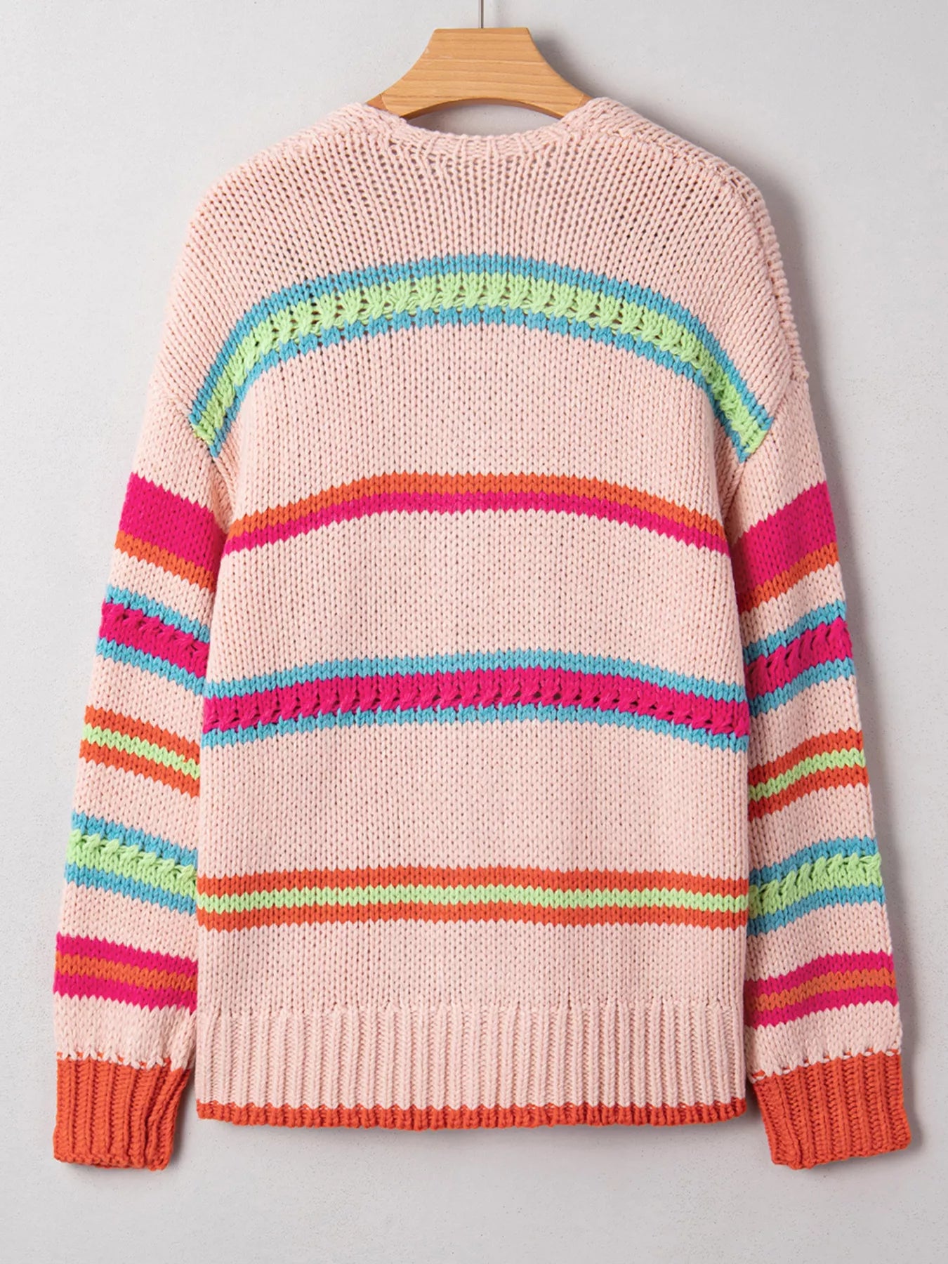 Sarah Express Women's Open Front Striped Pattern Knit Oversize Cardigan