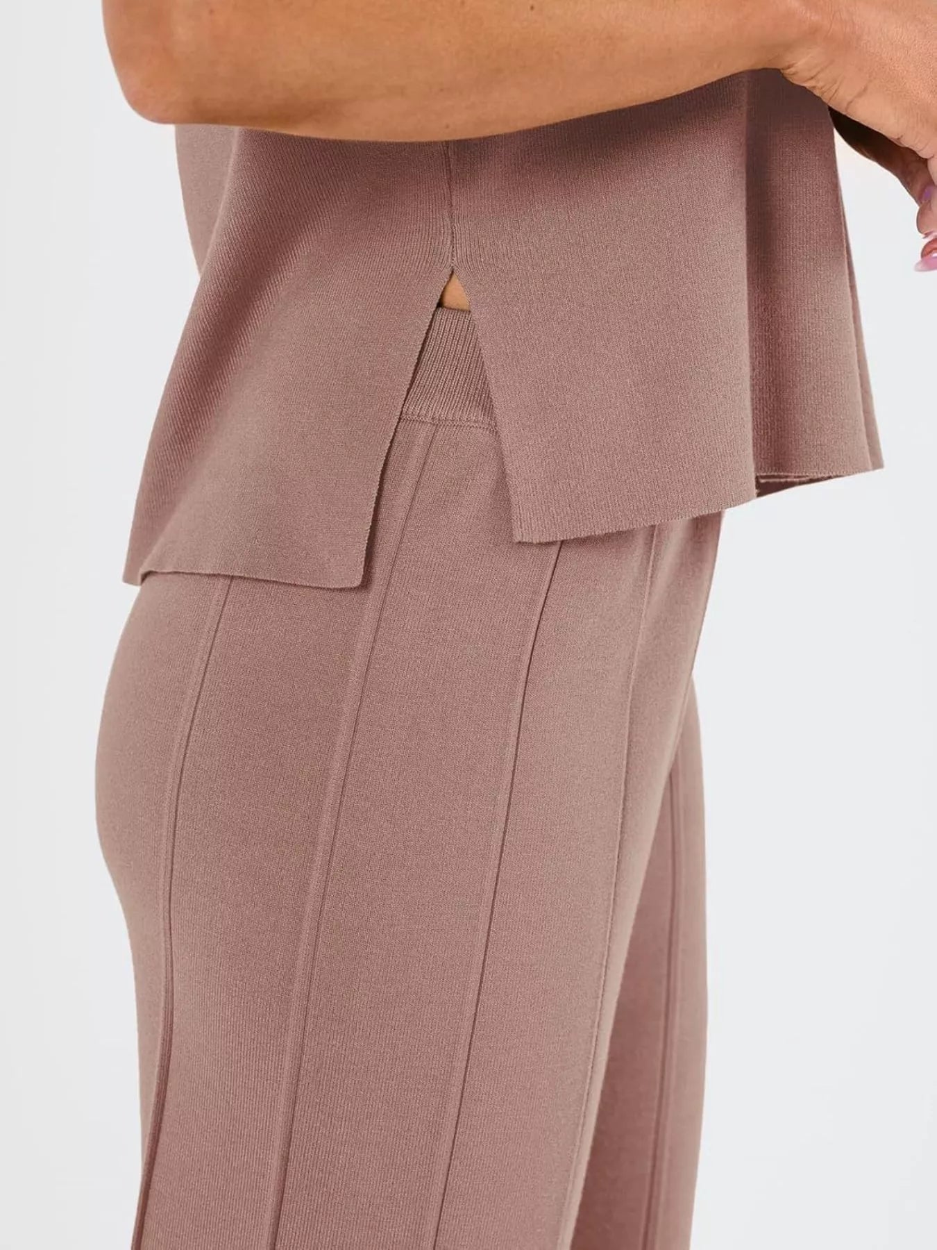 Sarah Express Women's Casual Solid Color Cap Sleeve Top and Pants Knit Set