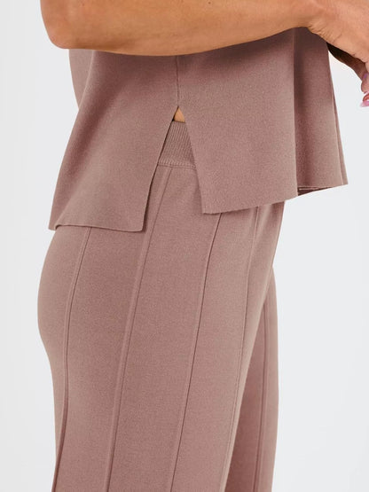 Sarah Express Women's Casual Solid Color Cap Sleeve Top and Pants Knit Set