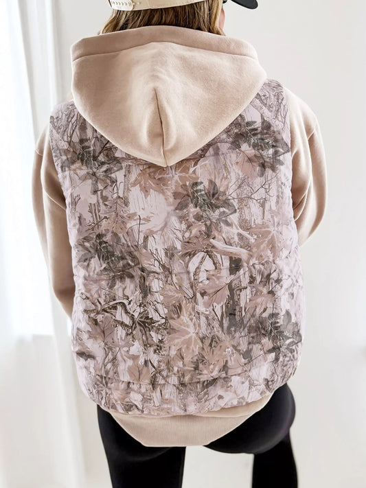 Sarah Express Women's Lightweight Leaf Print Vest Coat