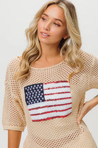Sequin American Flag Knit Cover Up