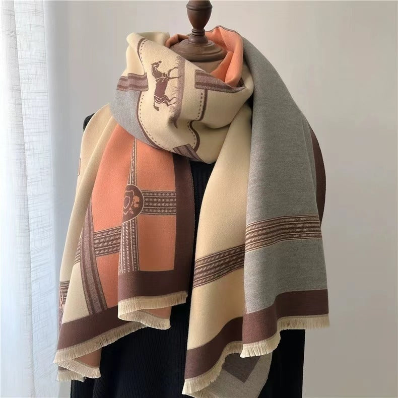 Sarah Express Women's Contrast Color Scarf - Oversized Soft Cotton Wrap Shawl Korean Style