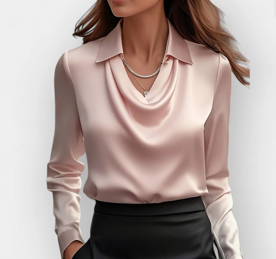 Sarah Express Women's Long Sleeve Shirt Irregular Drape Collar Polyester