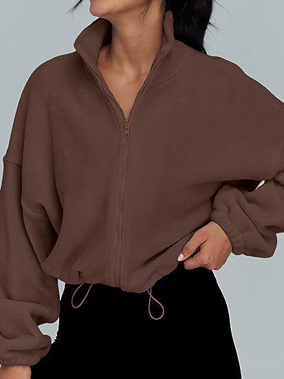Sarah Express Women's Polar Fleece Stand Collar Zipper Jacket Sports Velvet Cardigan Fall Winter Casual