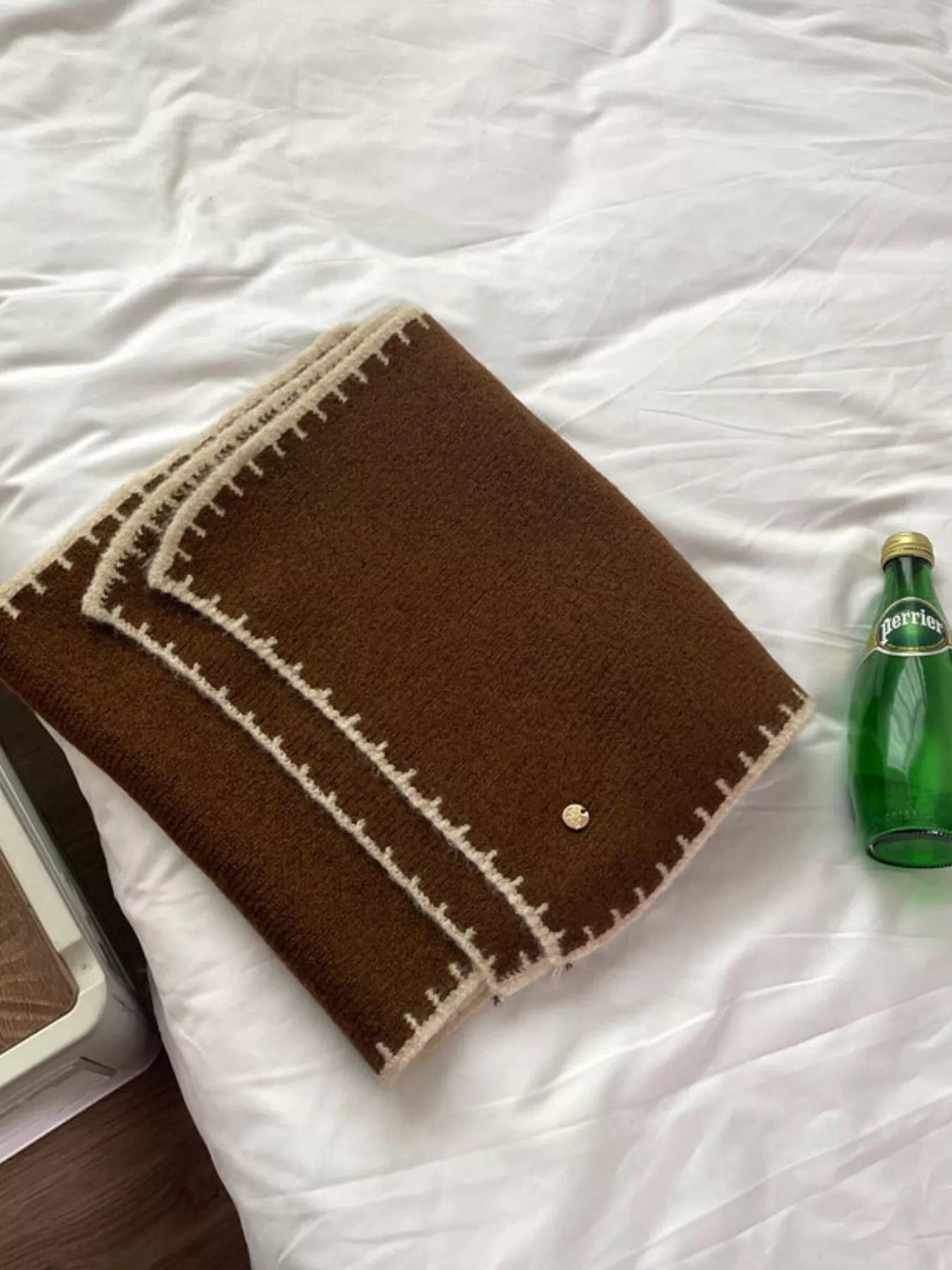 Sarah Express Women's Contrast Trim Knit Scarf Brown One Size