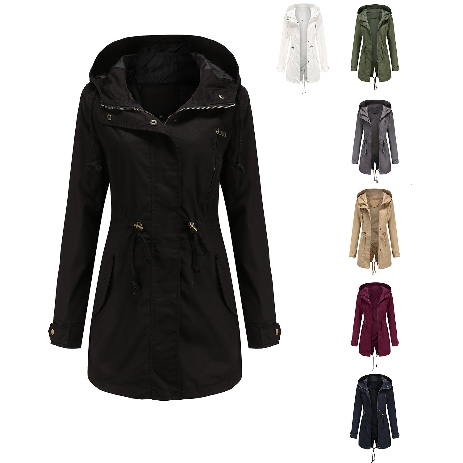 Sarah Express Women's Cotton Anorak Coat - Mid-Length Jacket with Pockets for Spring Fall