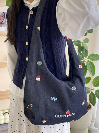 Sarah Express Women's Embroidered Denim Crossbody Bag