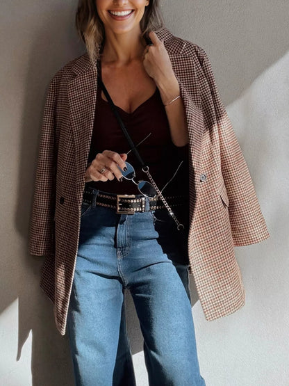 Sarah Express Women's Houndstooth Lapel Collar Blazer