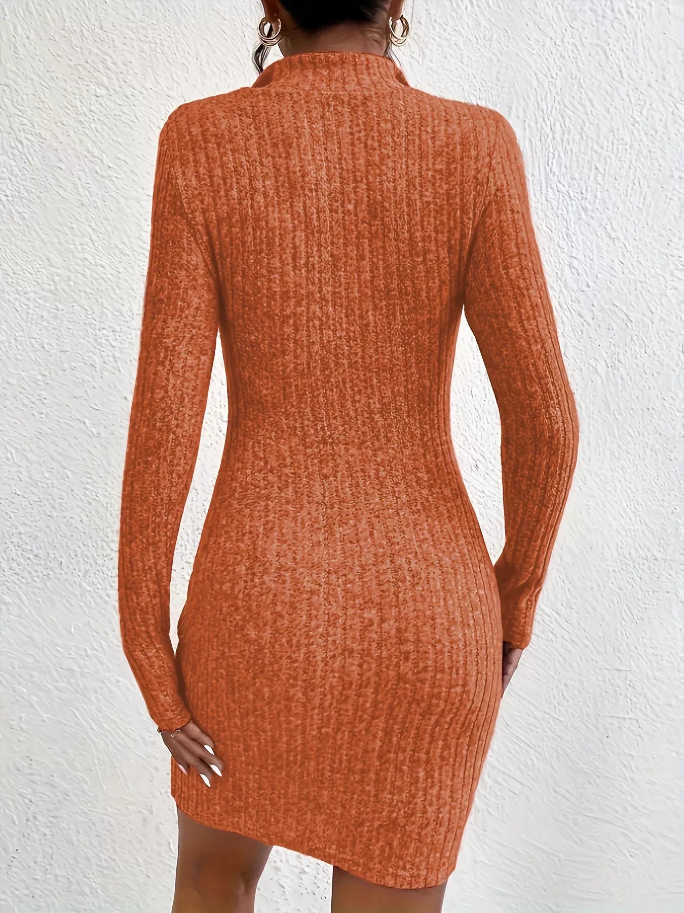 Sarah Express Ribbed Knit Bodycon Mini Dress with Zipper - Fitted Stretch Dress