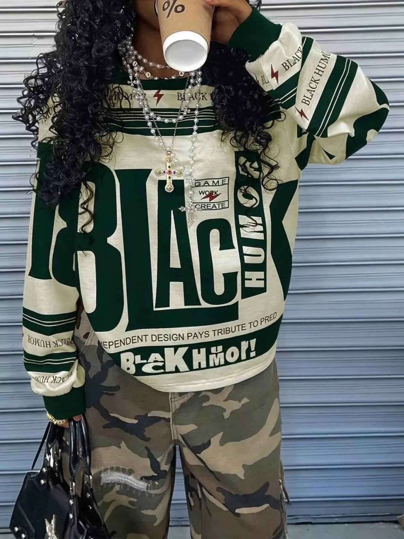 Sarah Express Women's Printed Drop Shoulder Long Sleeve T-Shirt - Oversized Fit