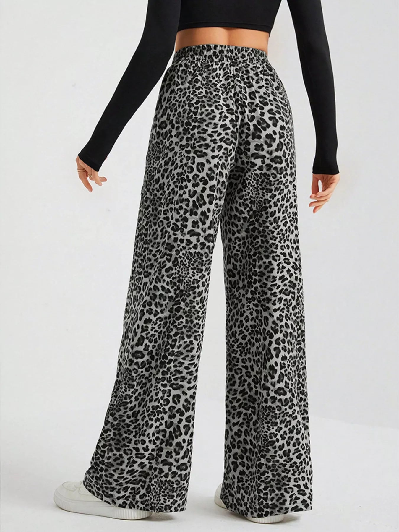 Sarah Express Women's Leopard Print Wide Leg Pants - Drawstring Casual Bottoms