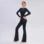 Sarah Express Women's Long Sleeve Open-Back Slim-Fit Straight-Leg Jumpsuit Evening Wear