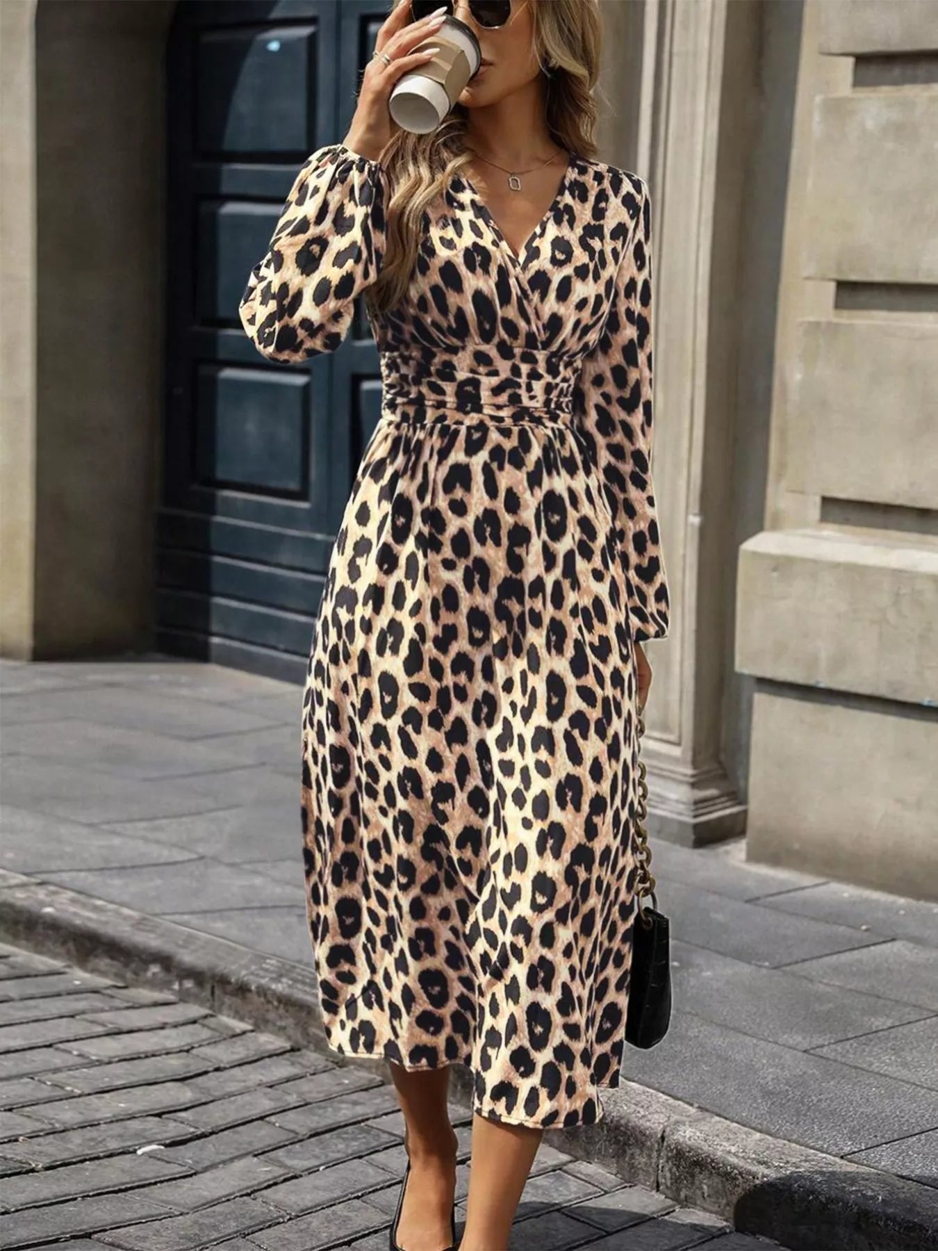 Sarah Express Women's Leopard Print Wrap Midi Dress