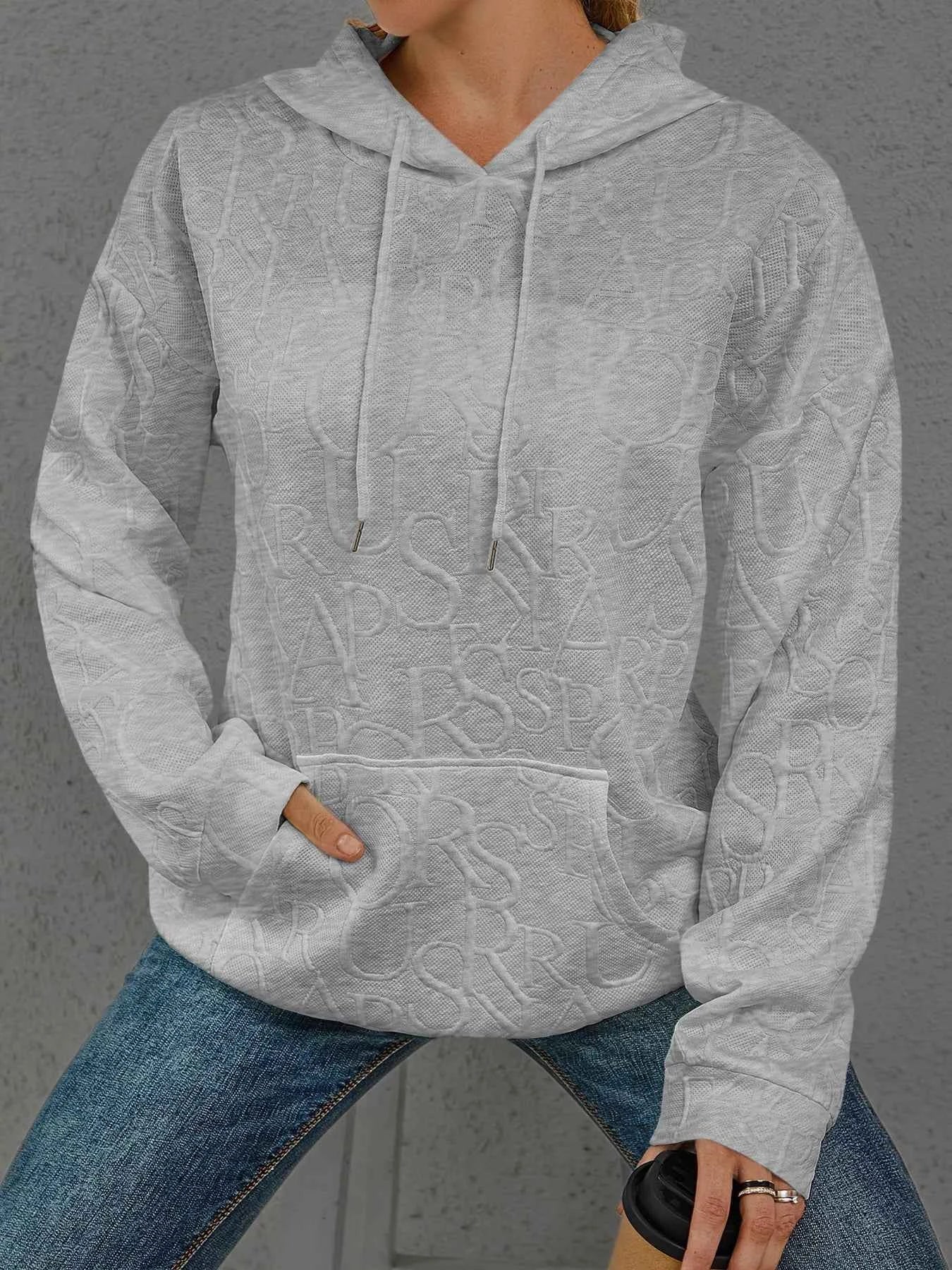 Sarah Express Women's Embossed Lettering Casual Hoodie Plus Size Gray