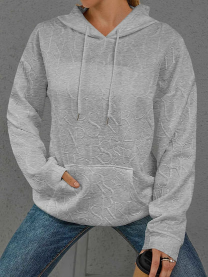Sarah Express Women's Embossed Lettering Casual Hoodie Plus Size Gray