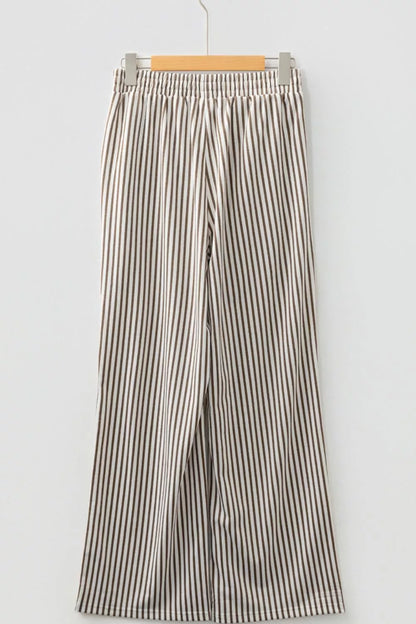 Sarah Express Women's Stripe Elastic High Waist Pocketed Loose Pants