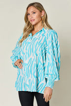 Sarah Express Women's Printed Smocked Long Sleeve Blouse Plus Size