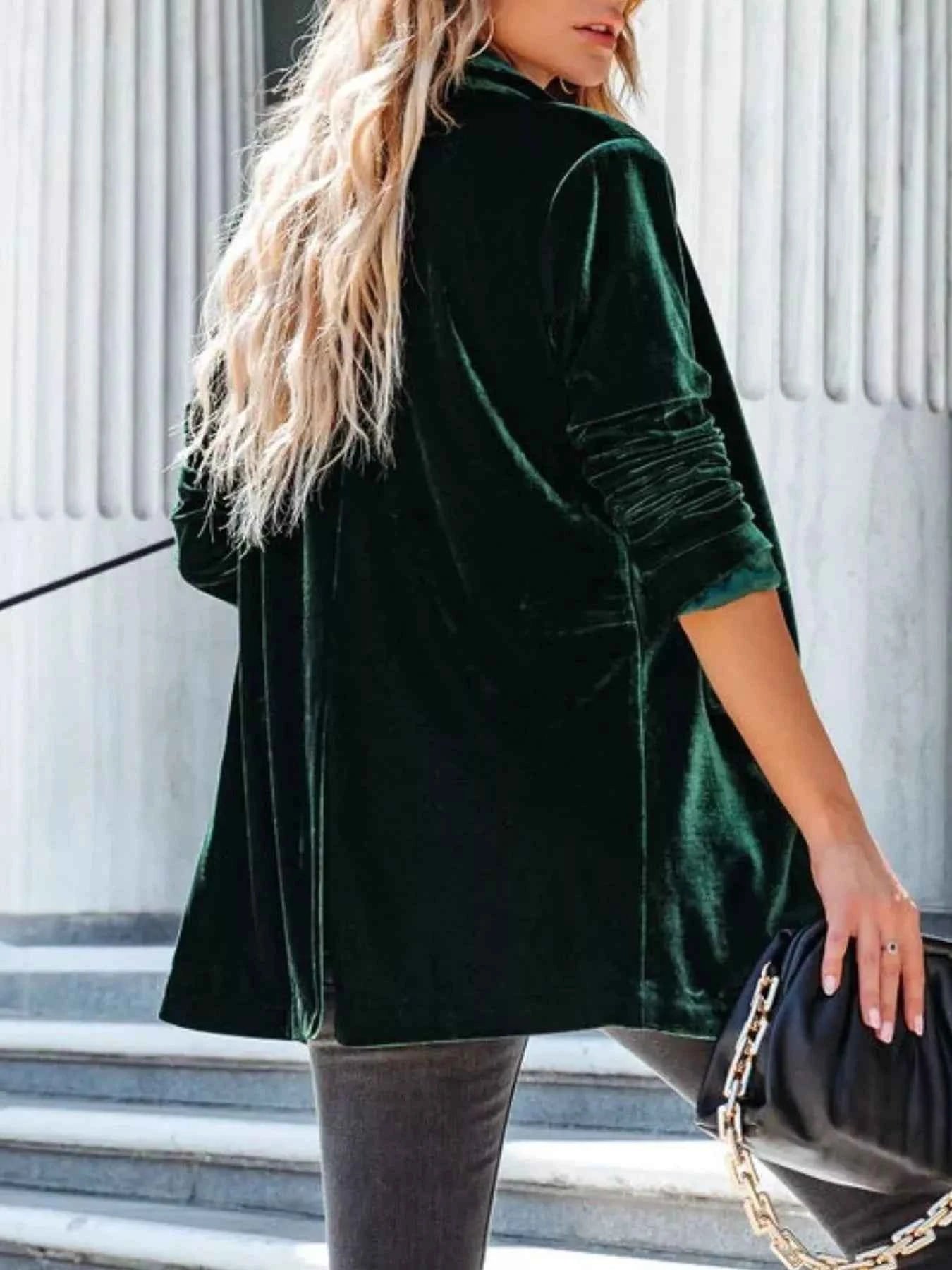 Sarah Express Women's Velvet One Button Blazer Jacket - Elegant Outerwear