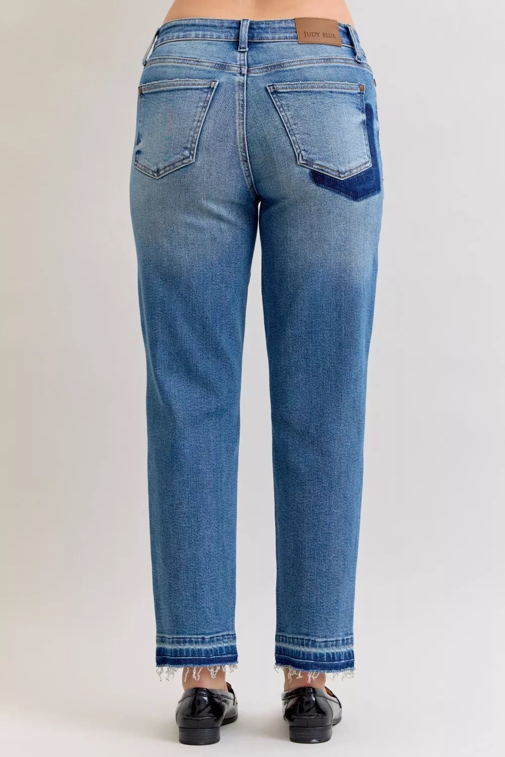 Sarah Express Women’s Plus Size Distressed Boyfriend Jeans with Patch & Repair
