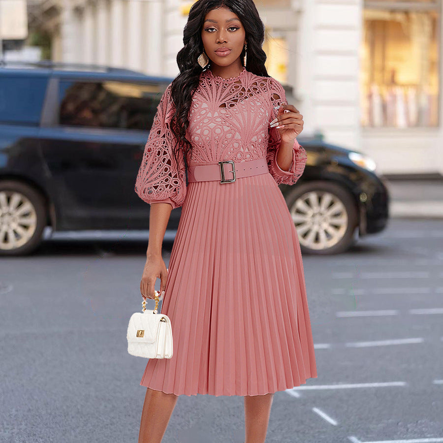 Sarah Express Lace Pleated High-Waist Dress Hollow-Out Detail