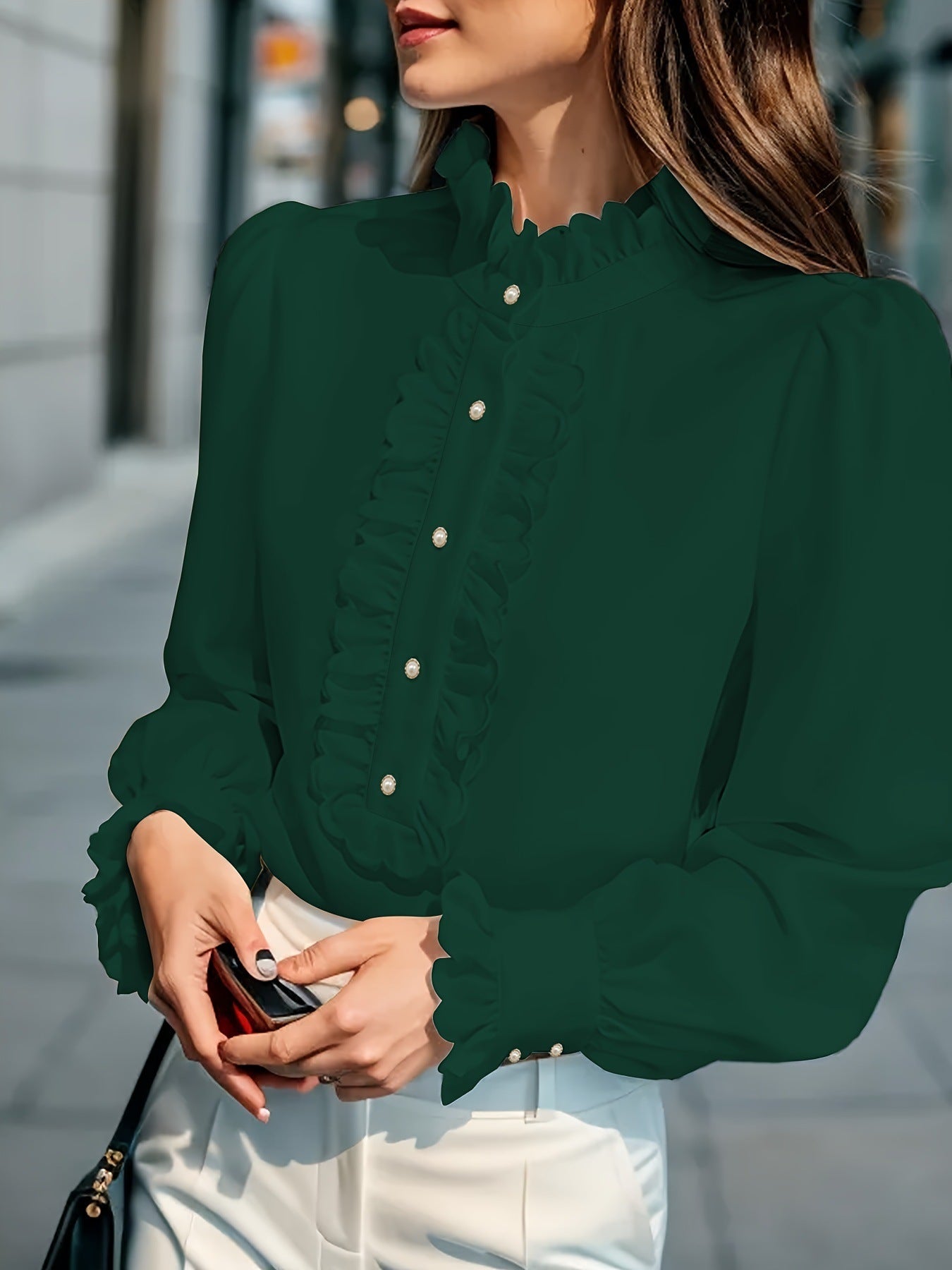 Sarah Express Women's Ruffled Cardigan Shirt Long Sleeve Button Front