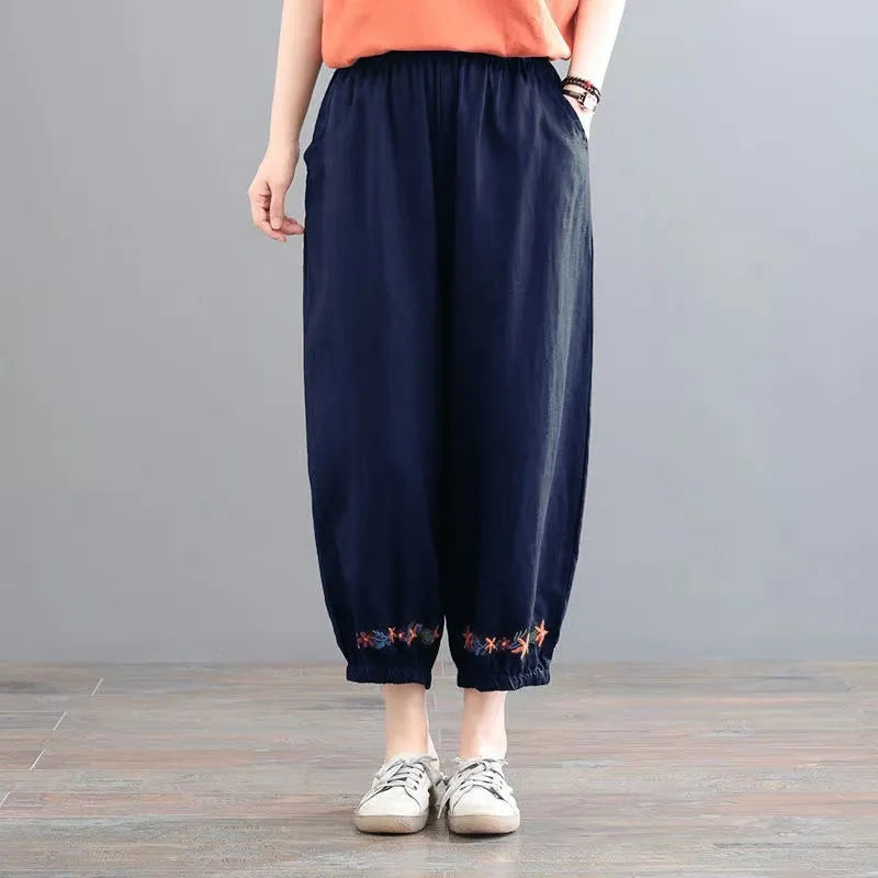 Sarah Express Vintage Style Casual Pants Solid Color Wide Leg Polyester