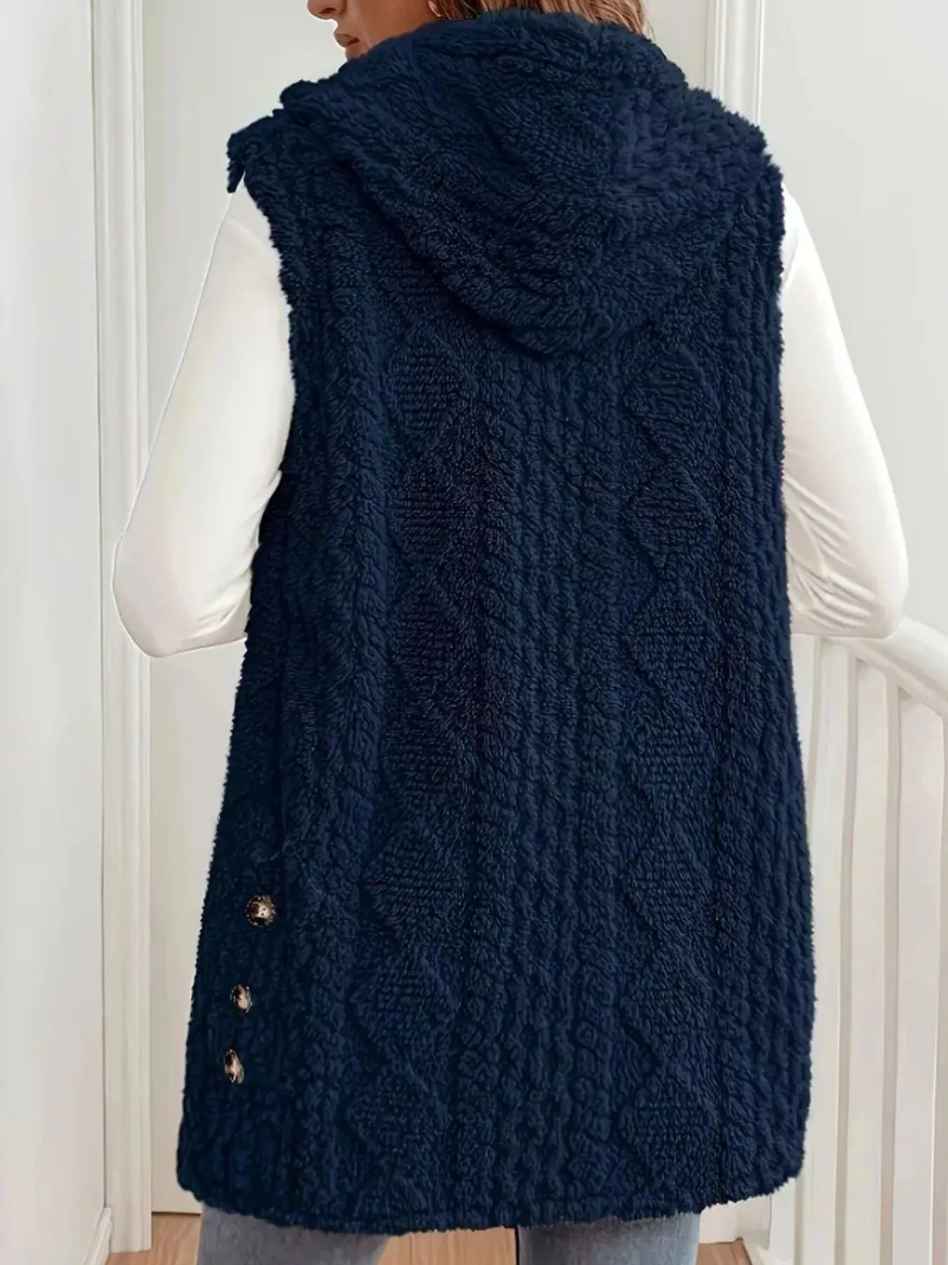 Sarah Express Women's Button-Down Sherpa Hooded Vest Coat