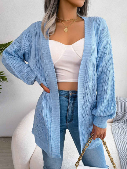 Sarah Express Women's Cable Knit Cardigan Sweater with Lantern Sleeves and Pockets Blue