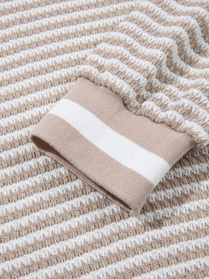 Sarah Express Women's Striped Textured Knit V Neck Top