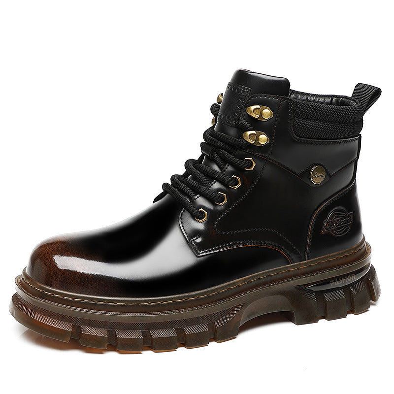 Sarah Express Men's Fleece-Lined British Platform Boots | Microfiber Leather Lace-Up Winter Boots