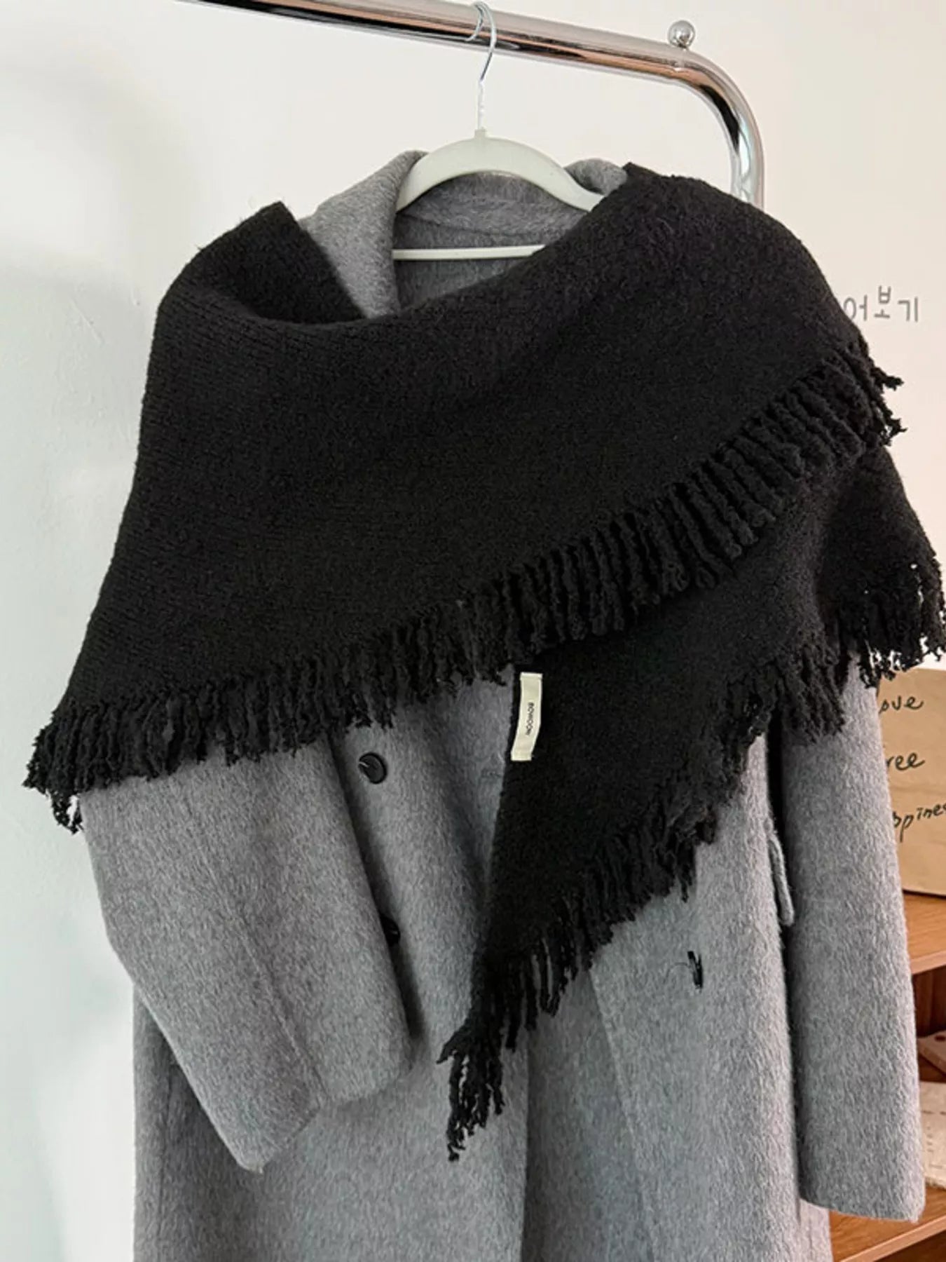 Sarah Express Women's Fringe Trim Knit Scarf Black ONESIZE