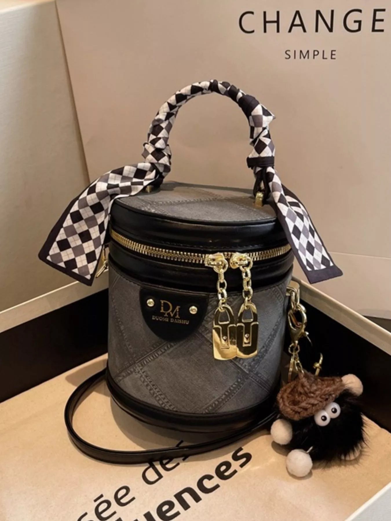 Sarah Express Women's Bucket Crossbody Bag with Scarf Accent