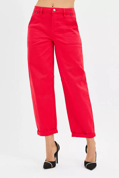 Sarah Express Women's High Rise Ankle Cuffed Barrel Pants