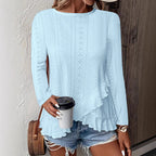 Sarah Express Women's Solid Color Long Sleeve Pullover Top Round Neck Loose Fit