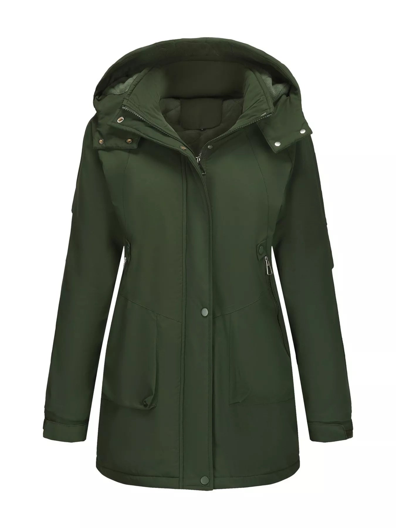 Sarah Express Women's Hooded Mid-Length Windproof Outerwear Plus Size Army Green