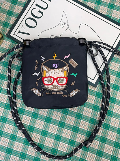 Sarah Express Women's Embroidered Crossbody Bag with Rope Strap Black ONESIZE