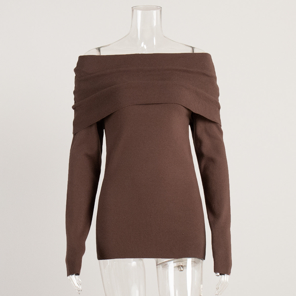 Sarah Express Women's Off-Shoulder Knitted Long Sleeve Top Slim Fit Pullover Sweater