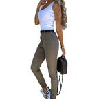 Sarah Express High Waist Slim Fit Cotton Blend Cropped Pants with Pockets