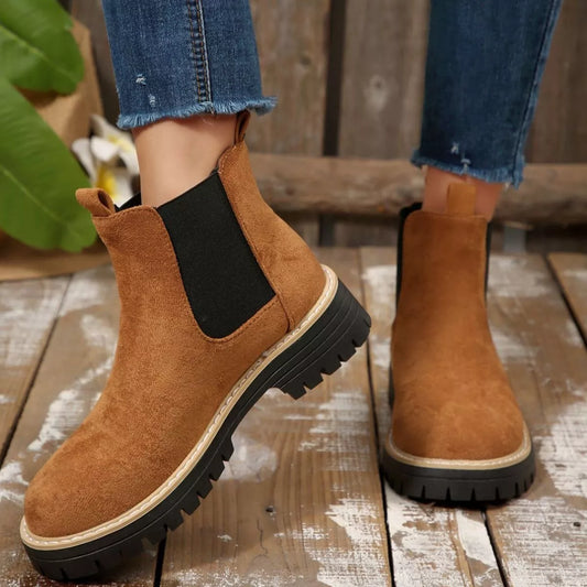 Sarah Express Women's Round Toe Block Heel Boots Brown