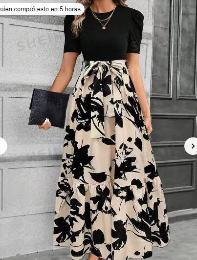 Sarah Express Women's Floral Print Maxi Dress Round Neck Short Sleeve A-Line Vacation