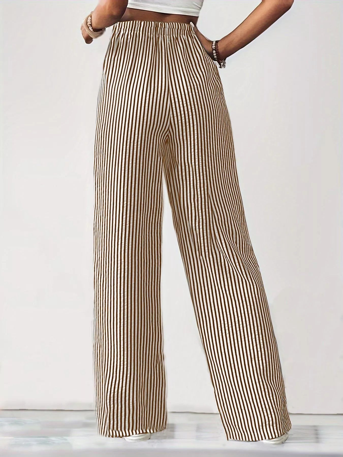 Sarah Express Women's Striped High-Waisted Wide Leg Pants