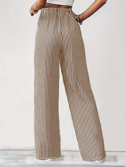 Sarah Express Women's Striped High-Waisted Wide Leg Pants