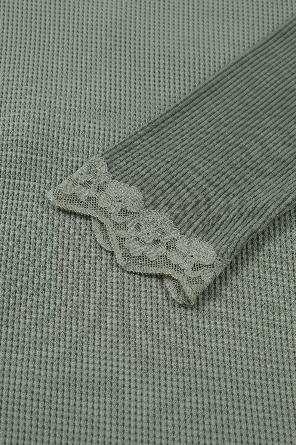 Sarah Express Women's Waffle Ribbed Lace Detail Long Sleeve Top