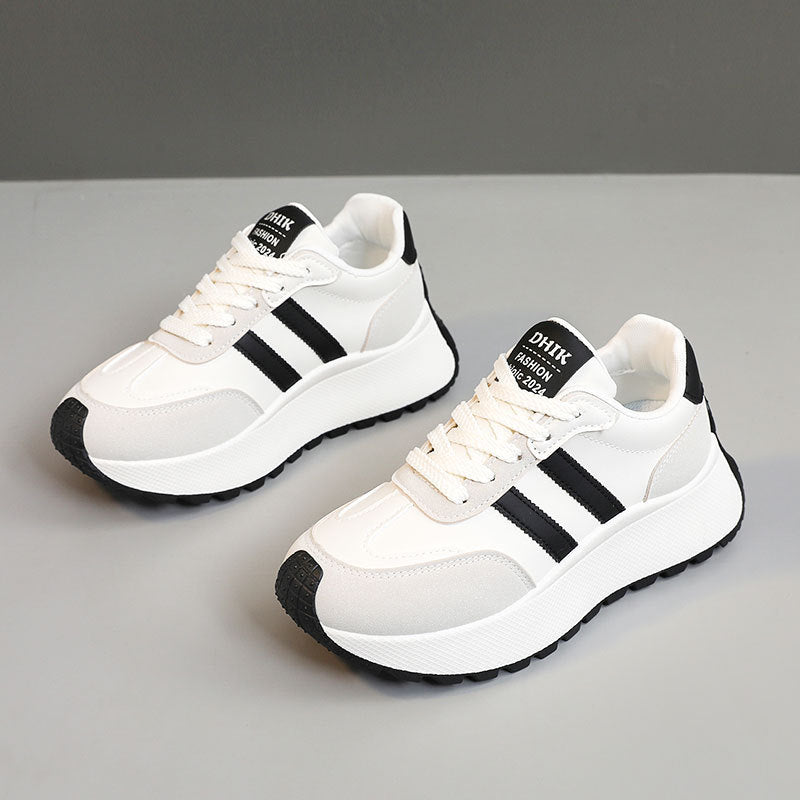 Sarah Express Women's Thick Soled PU Leather Color-Block Height Increasing Lace-Up Sneakers Off white