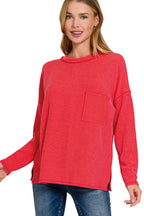 Sarah Express Women’s Long Sleeve Drop Shoulder Ribbed Top Casual All-Season