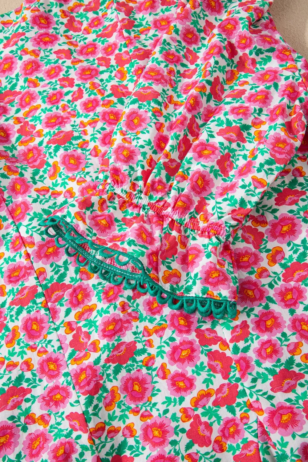 Sarah Express Women's Floral Print V Neck Mini Dress Short Bubble Sleeve Patchwork