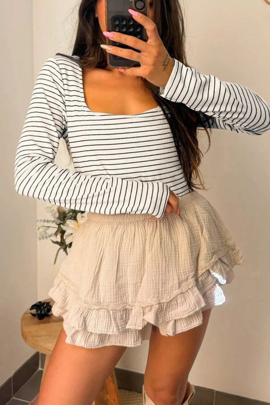 Sarah Express Women's Striped Square Neck Long Sleeve Top Stripe