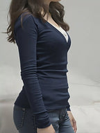 Sarah Express Women's Long Sleeve T-Shirt with Lace Detail